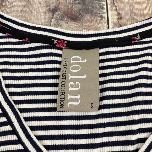 Anthropologie Dolan Left Coast Womens S Top Navy White Stripe Mixed Media Lace - Picture 3 of 9